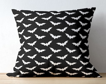 Black Halloween Pillow Cover: Moon, Bat and Witches Print Cushion Case
