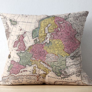 Funda de cojín decorativa con mapa antiguo vintage, funda de cojín retro, funda de almohada cuadrada moderna, regalo de decoración para el hogar inspirado en viajes.