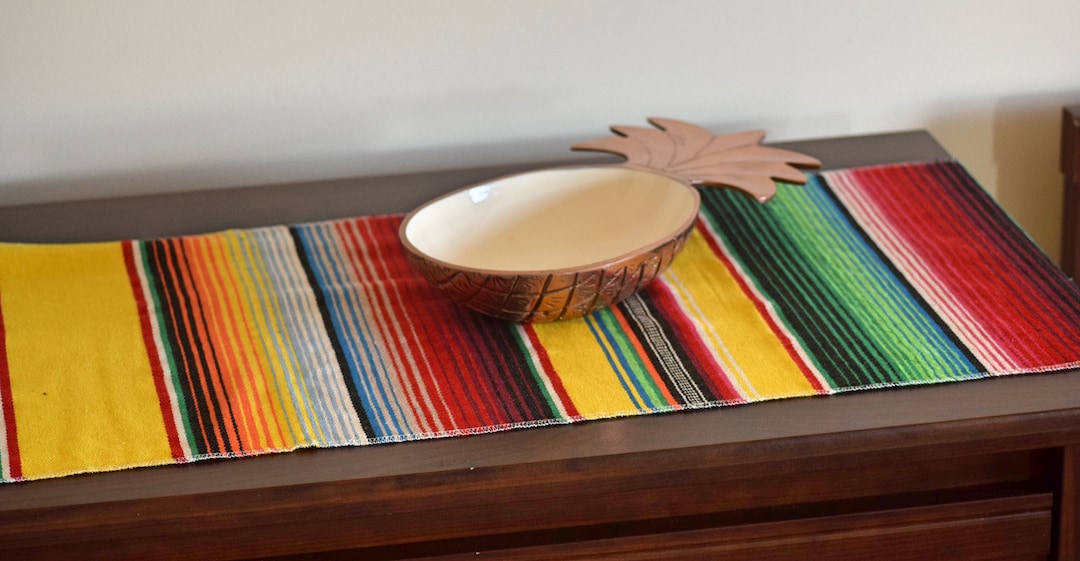 Yellow Striped Cotton Table Runner Dining Room Table Runner Mexican Serape Runner Tropical