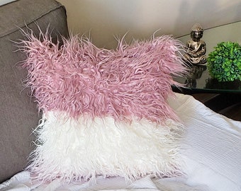 Soft Pink Ombre Faux Fur Pillow Cover: Blush Decorative Cushion