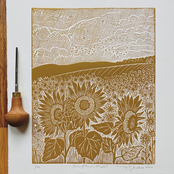 Hand Block-printed Napkins  Sunflowers — Nancy Enloe Prints