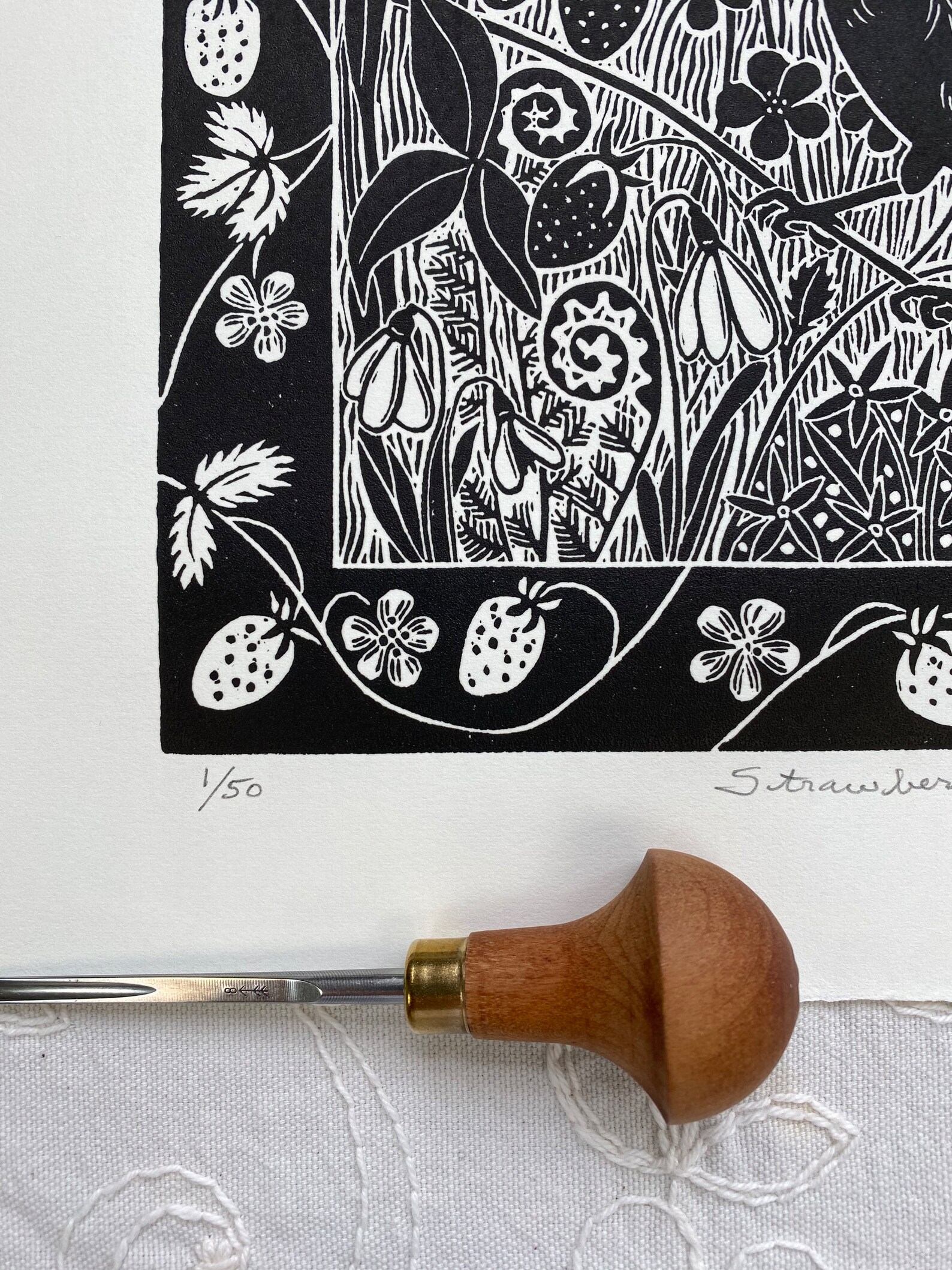 Spring Break Linocut Strawberry Spring Linocut in Black,blackbird in the Garden Linocut ...