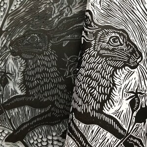 Linocutprint,escaping the Fox, Limited Edition Original Rabbit Art ...