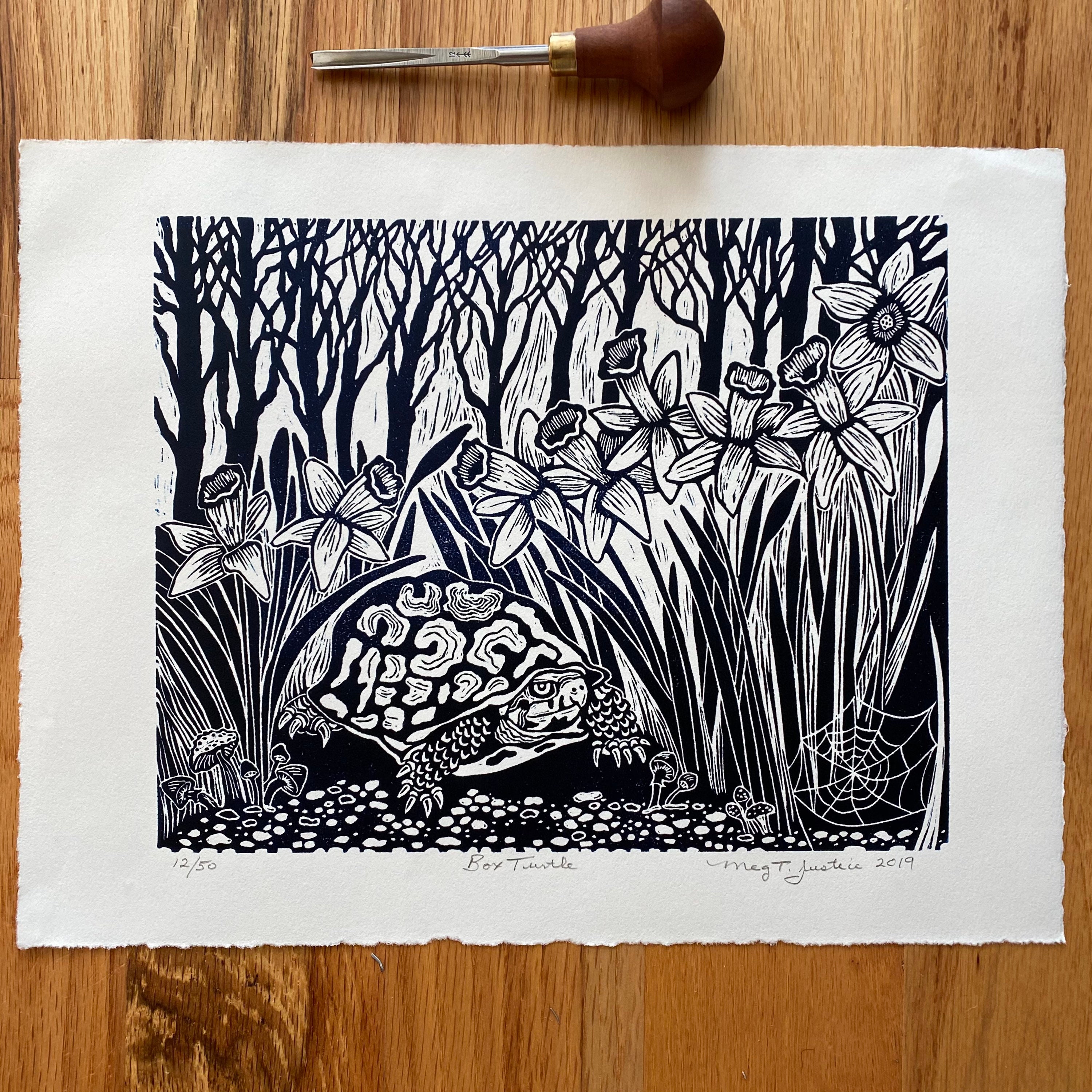 4 Pack of Linocut Prints / Lino print art/ Wood block art / Block printing