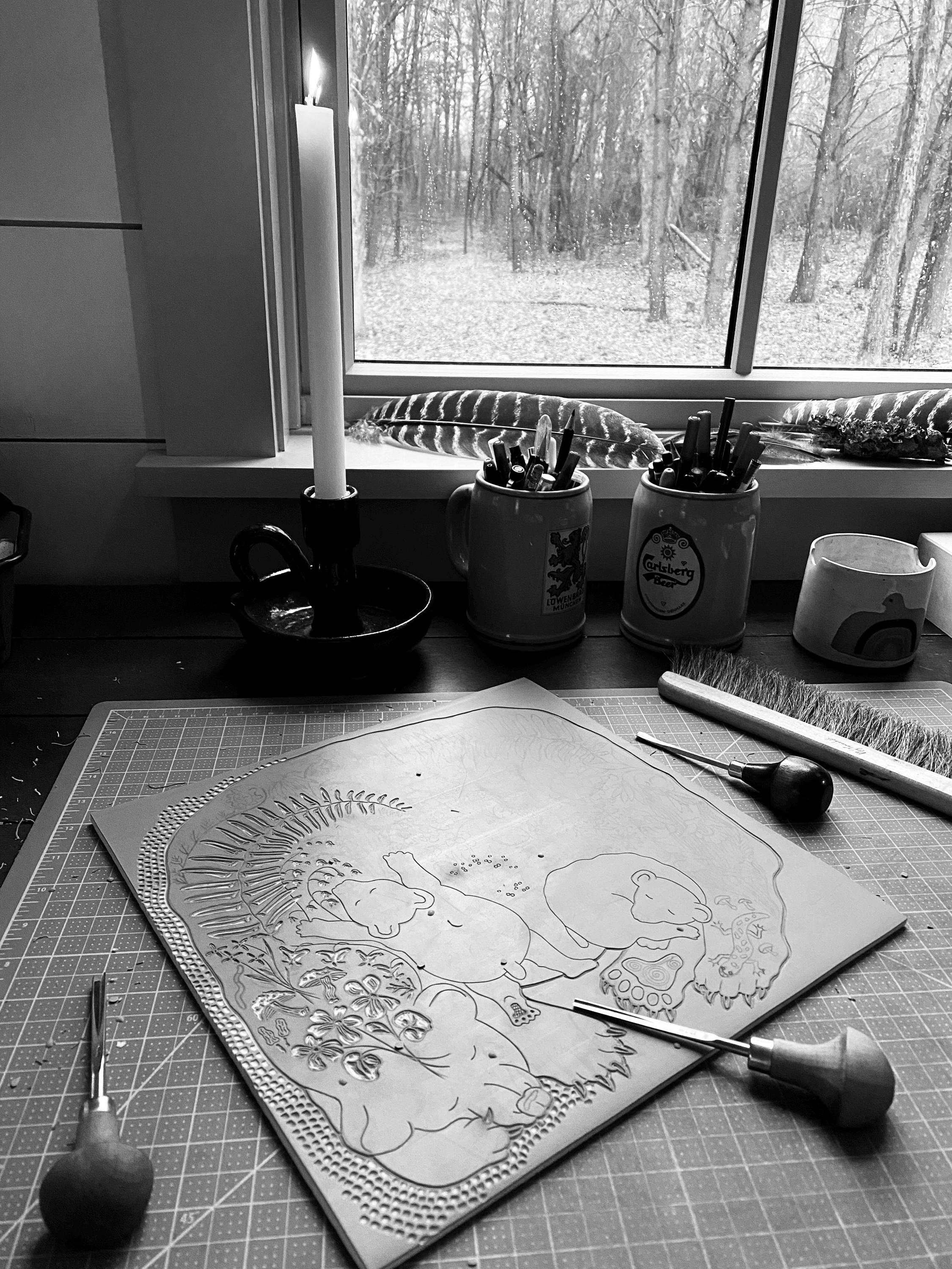 Spring Break Linocut Dreaming of Spring Linocut in Black,black Bear Linocut Print, Mama and ...