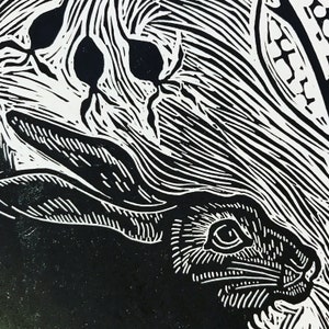 Linocutprint,escaping the Fox, Limited Edition Original Rabbit Art ...