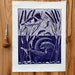 The River Ballet linocut in blue,otter linocut,kingfisher linocut,riverlife blockprint art,bird art,wall art,home decor,nature lover gift
