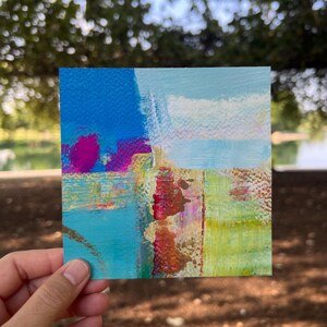 Original Abstract Landscape Painting: Colorful Lavender Small Canvas Art