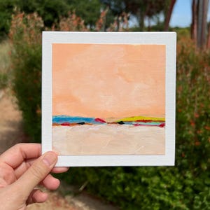 Abstract Landscape Original Painting Colorful Pink Home Decor One of a Kind Canvas Small 5x5 Painting