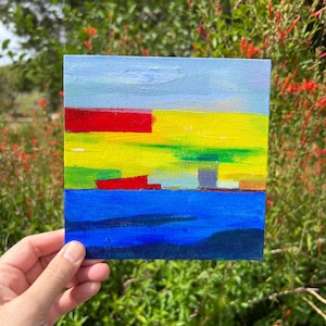 Abstract Landscape Painting: Small Colorful Canvas Art, 5x5