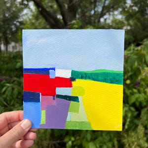 Abstract Landscape Painting: Small Colorful Canvas Art, 5x5