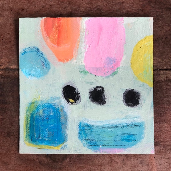 Small Abstract Original Painting Tiny Mini Art Colorful Wall Hanging Decor Beautiful Wall Art Hand Painted Unique One of a Kind Landscape