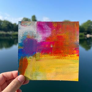 Abstract Painting Colorful Bold Home Decor One of a Kind Canvas Tiny Art Small 5x5 Painting