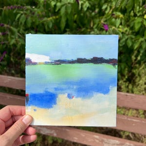 Abstract Landscape Painting: Colorful Tiny Canvas Art, 5x5 Original