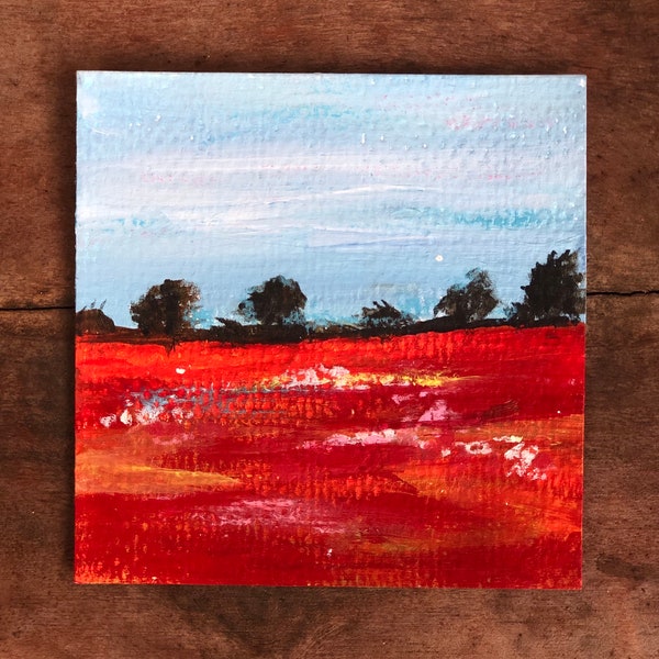 Small Abstract Original Painting Tiny Mini Art Colorful Wall Hanging Decor Beautiful Wall Art Hand Painted Unique One of a Kind Landscape