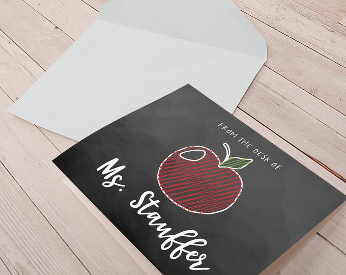 Personalized Folded Note Cards with Envelopes | Blank Note Card Set | Thank You Note Cards | Teachers | From The Desk of