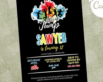 Jump Party Invitation Template | Trampoline Park Birthday Invitation | Editable Canva Kids Birthday Invite | Bounce House Party Invitation