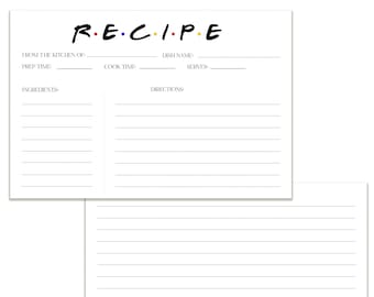 Friends Inspired | Recipe Cards | Instant Download