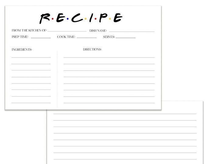 Friends Inspired | Recipe Cards | Instant Download