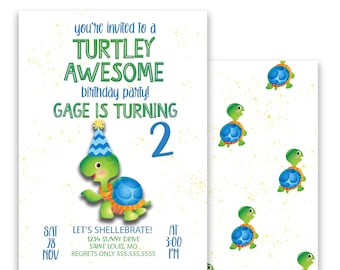 Turtle Birthday Party Invitation, Let's Shellebrate
