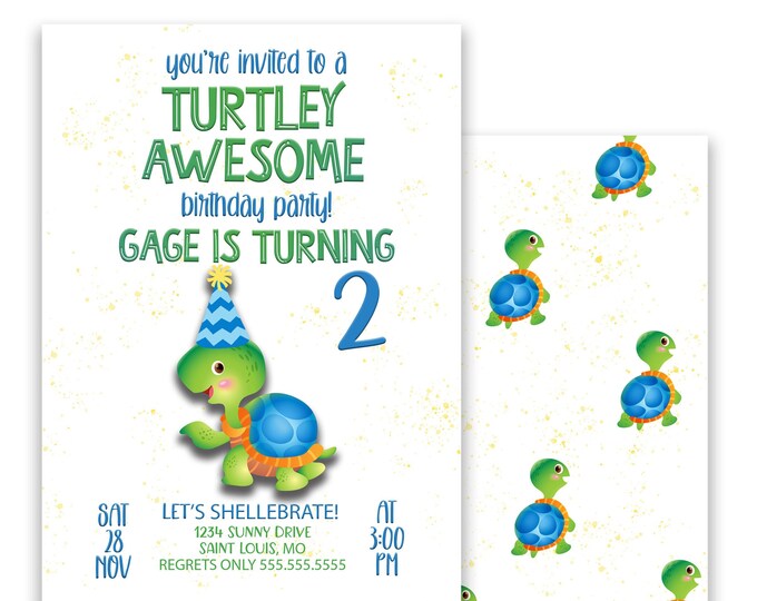 Turtle Birthday Party Invitation, Let's Shellebrate