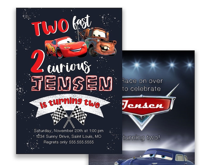 Cars Invitation, Two Fast, Birthday Party Invitation, Digital Download