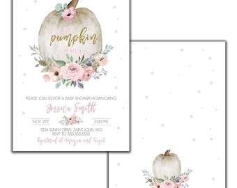 Little Pumpkin Baby Shower Invitation Download, Girl Fall Baby Shower invite, Watercolor baby, Pumpkin Baby Shower