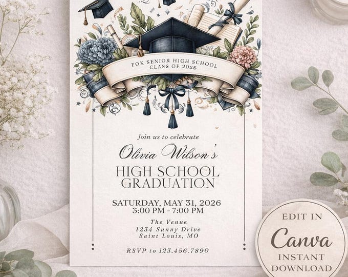 Editable Graduation Invitation Template (Canva, Instant Download)