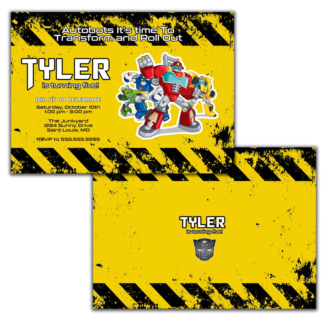 Rescue Bots Birthday Party Invitation, Chase, Heat Wave, Bumblebee Bee ...