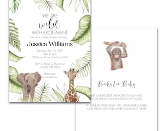 Safari Animal Baby Shower Invitation Greenery Wild One Wild with Excitement Jungle Baby Shower Invitation Zoo Animal Baby Shower Invitation