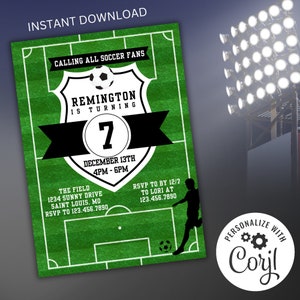 Soccer Birthday Invitation, Editable Boys Printable Invite, Sports Party Digital Download