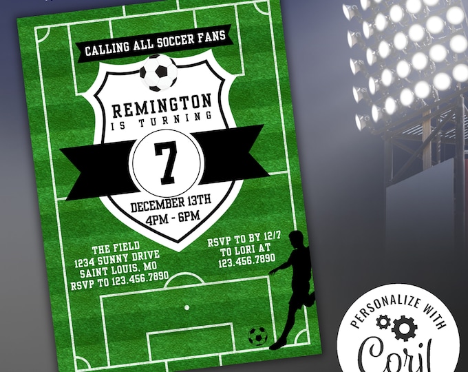 Soccer Birthday Invitation, Editable Boys Printable Invite, Sports Party Digital Download