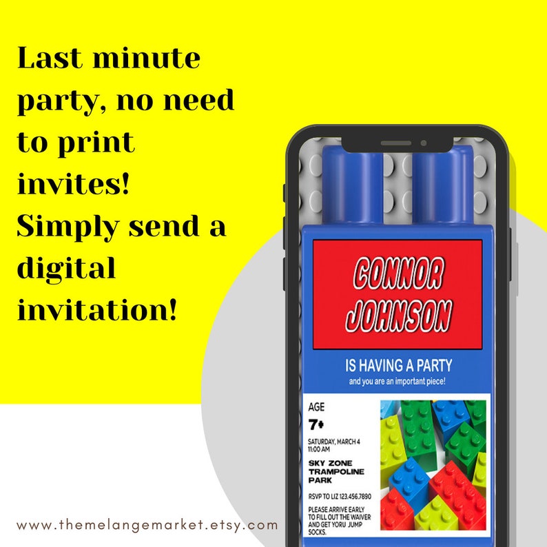 Building Blocks birthday Invitation Bricks Invite Editable Instant Download Printable Invitation image 6
