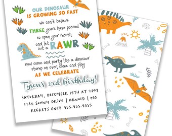 Dinosaur Themed Birthday Invite - Kids Birthday Invitation - Custom Party Invite - Printed Birthday Invitation - Digital Invitation