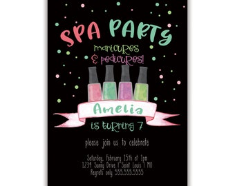 Spa Day | Birthday Party Invitation | Personalized | Envelopes Included with Printed Option