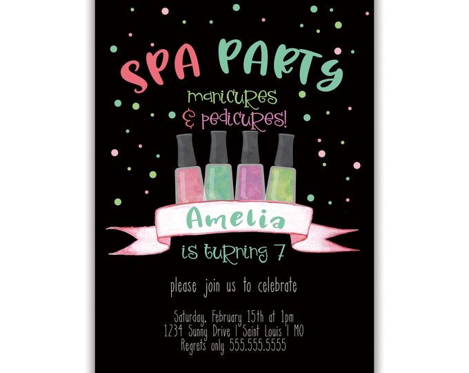 Spa Day | Birthday Party Invitation | Personalized | Envelopes Included with Printed Option