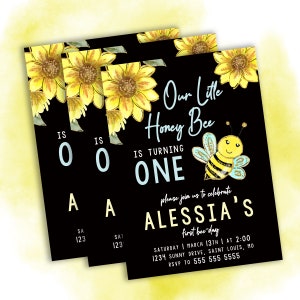 Our Little Honey Bee Birthday Party Invites, Bee-Day Invitations, Bee Party Bumble Bee Theme, Digital or Printed Option image 5