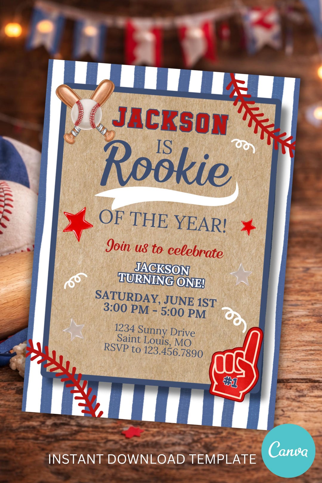 Rookie of the Year Birthday Invitation Template, First Birthday ...