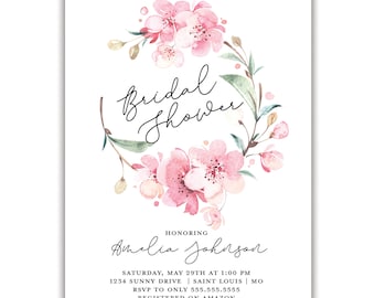 Cherry Blossom | Bridal Shower Invitation | Personalized | Envelopes Included with Printed Option