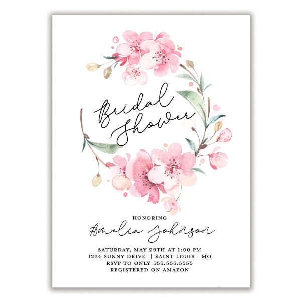 Cherry Blossom | Bridal Shower Invitation | Personalized | Envelopes Included with Printed Option