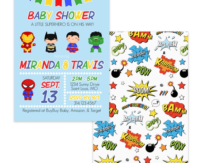 Personalized Baby Shower Invitations, Our LIttle Super Hero Is on The Way