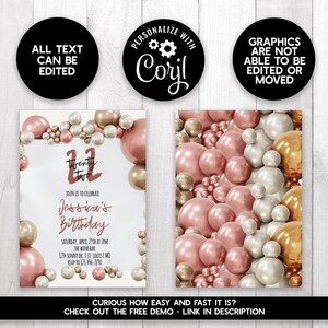 May include: A printable invitation for a 22nd birthday party. The invitation features a pink and gold balloon arch with the text "Twenty Two" and "Jessica's Birthday".