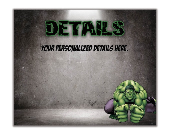 Hulk Inspired | Details Insert Card | Personalized