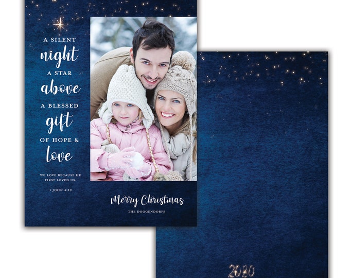 Photo Christmas Card, Silent Night, Personalized Christmas Card, Merry Christmas, Happy Holidays, Digital Download