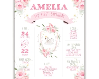 Sweet Swan, Birthday Poster, Birthday Board, Milestone Board