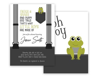 Personalized Baby Boy Shower Invitations, Frogs, Snails, & Puppy Dog Tails, Envelopes Included with Printed Option