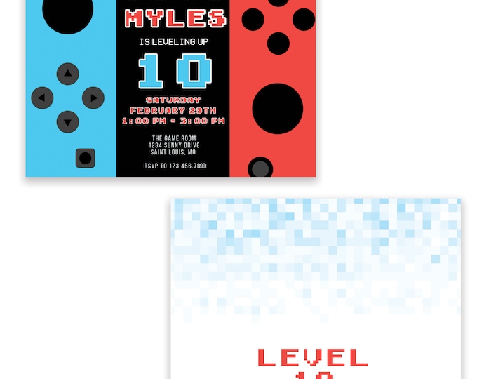 Digital Gamer Birthday Party Invitation | Level Up | Instant Download