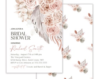 Bridal Shower Invitation, Pampas Grass Invitation, Boho Bridal Shower Invite