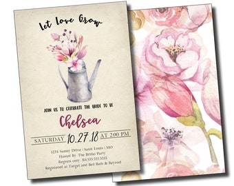 Let Love Grow, Bridal Shower Invitation, Personalized, Digital Options