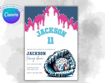 Baseball Birthday Bash Digital Invitation – Ice Cream Glove Theme